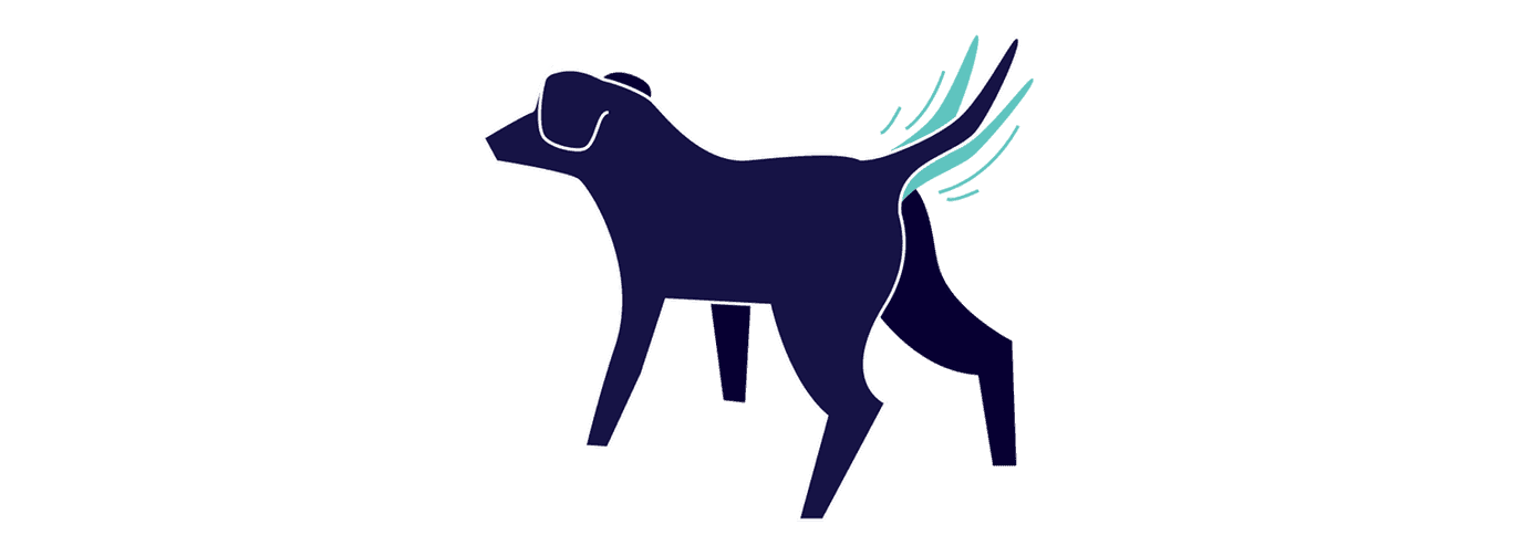 Illustration of dog wagging tail in the air